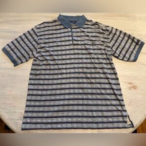 Vtg Wrangler Blue and Gray Striped Polo Shirt
